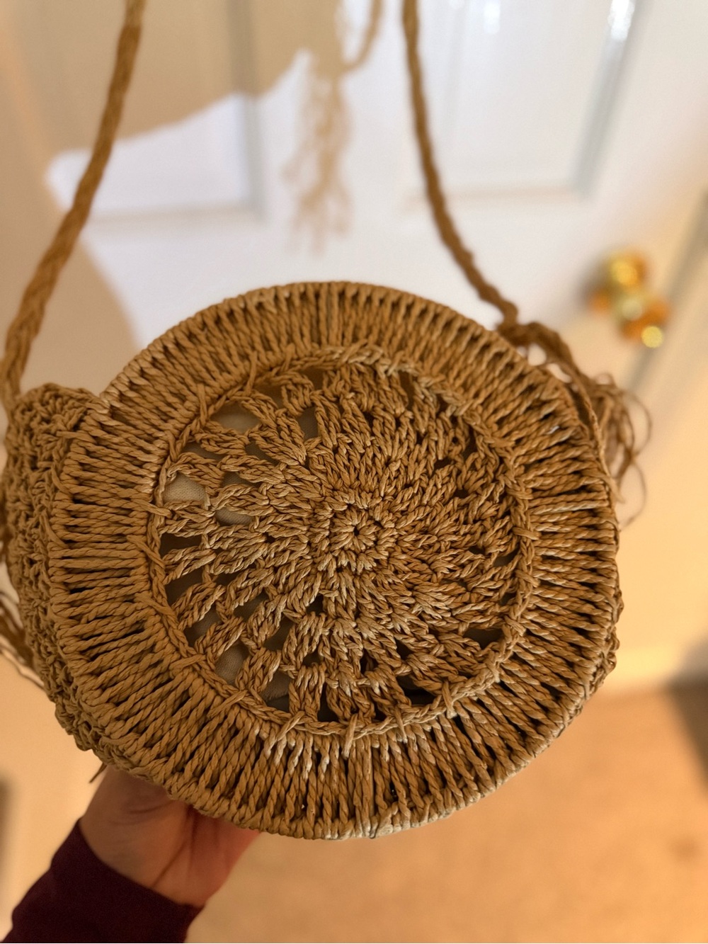 SHEIN Tan Round Woven Crossbody Bag with Fringe - Picture 2 of 3
